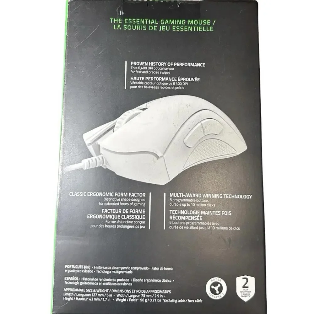 Razer DEATHADDER ESSENTIAL Wired Optical Gaming Mouse White - NEW / SEALED